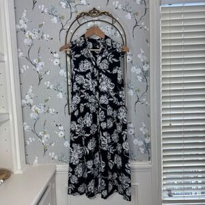 Who What Wear Womens Sleeveless Floral Midi Dress Black White Rayon Small